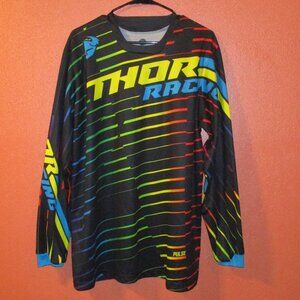 Thor Men X Large Black Yellow Red Blue Graphic Outdoor Long Sleeve Racing Shirt
